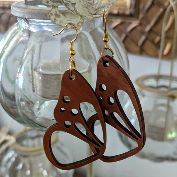 Laser Cut Cherry Wood Butterfly Earrings 22$